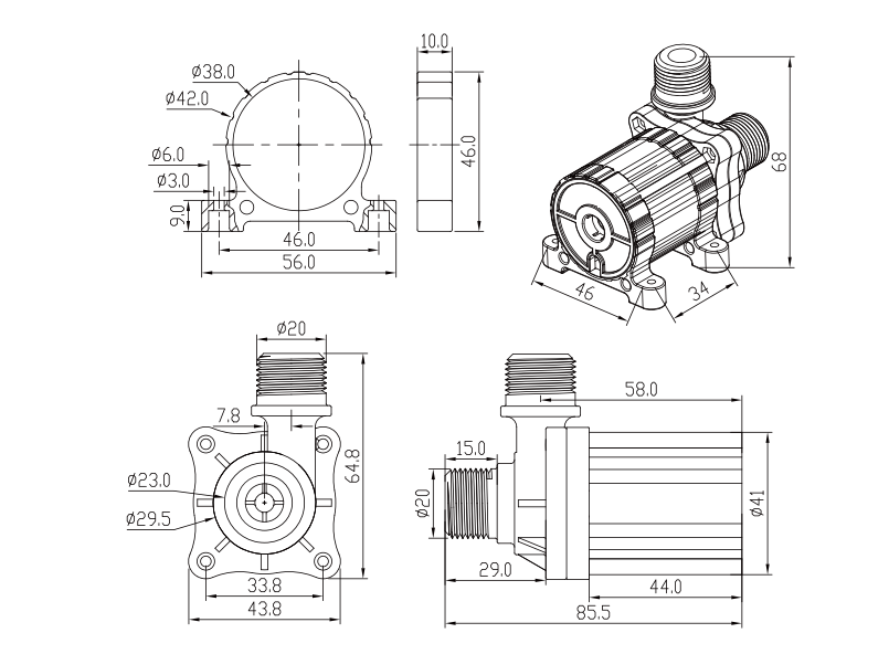 dimensions pompe 250GPH